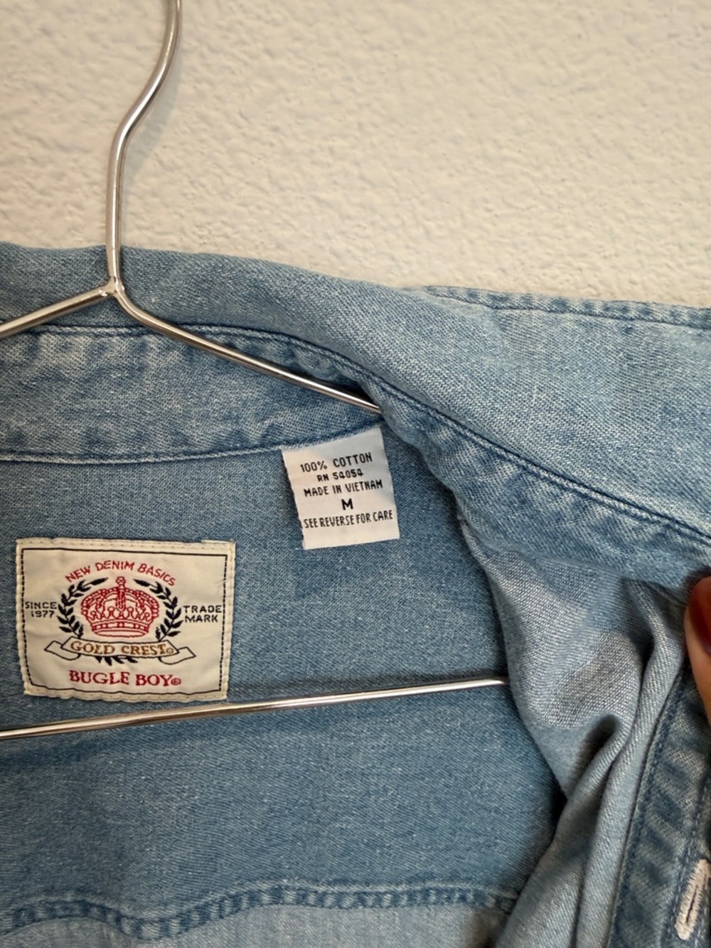 Vintage 90s Bugle Boy Light Blue Denim Button-Down Shirt - Picture 3 of 6